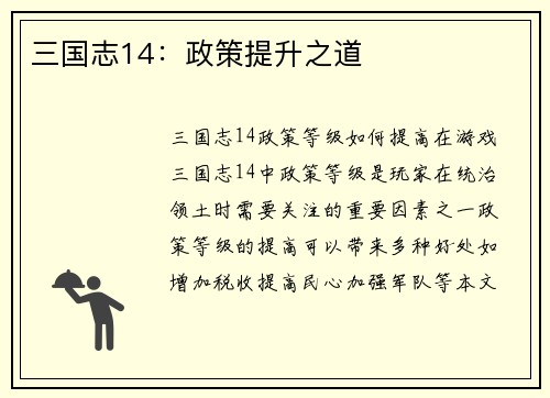 三国志14：政策提升之道
