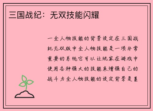 三国战纪：无双技能闪耀