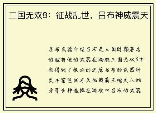 三国无双8：征战乱世，吕布神威震天